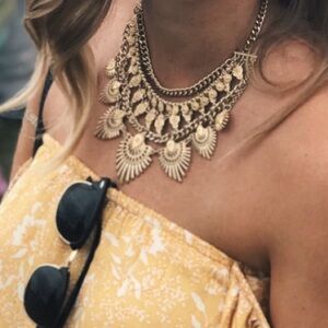 Gold statement boho necklace